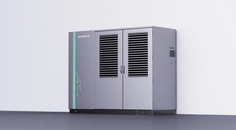 An outdoor battery storage cabinet for a fast-charging site